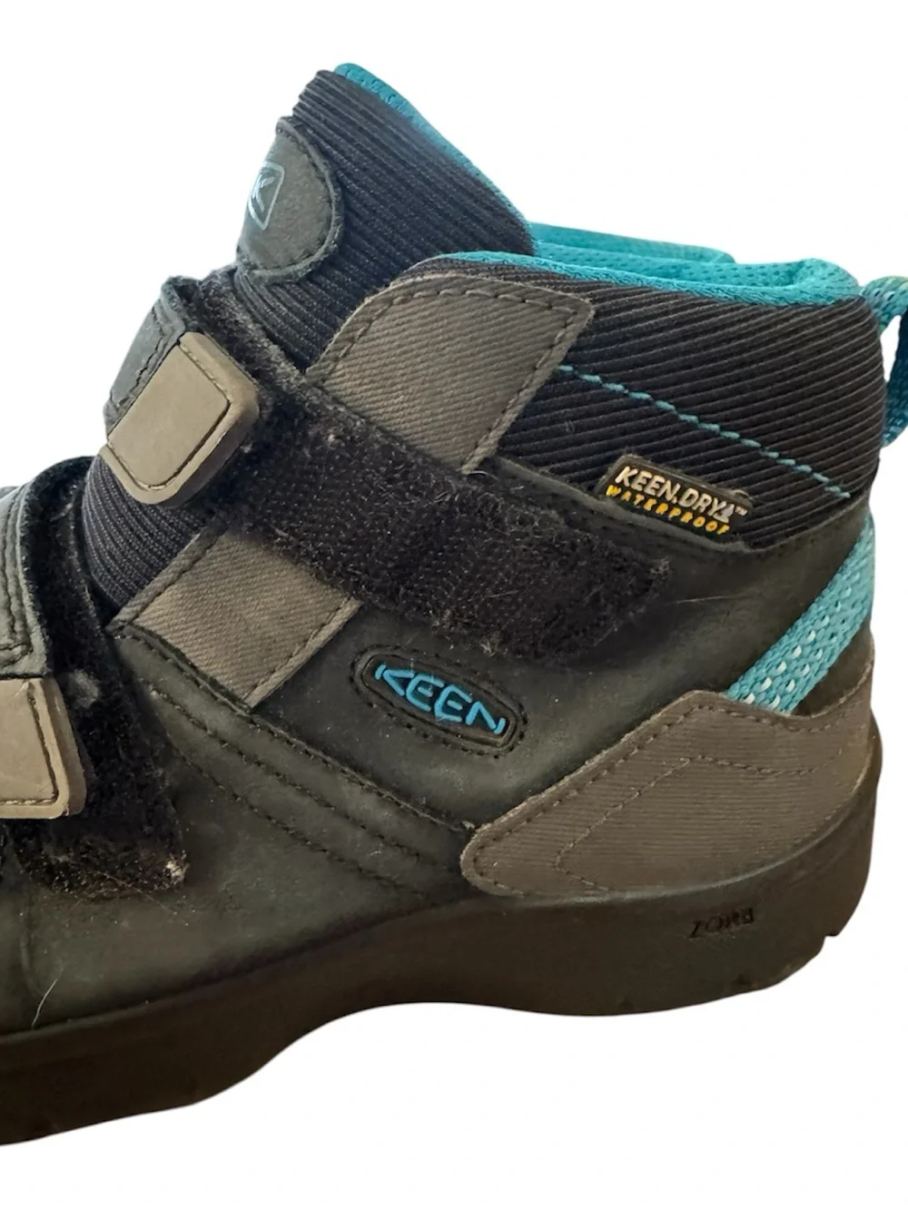 KEEN Kids Black & Teal Waterproof Hook-and-Loop Boots Size 13 Outdoor Gorpcore